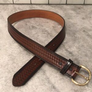 Badger Leather Belt Mens 38 Brown Woven Classic Western Cowboy Festival Rancher